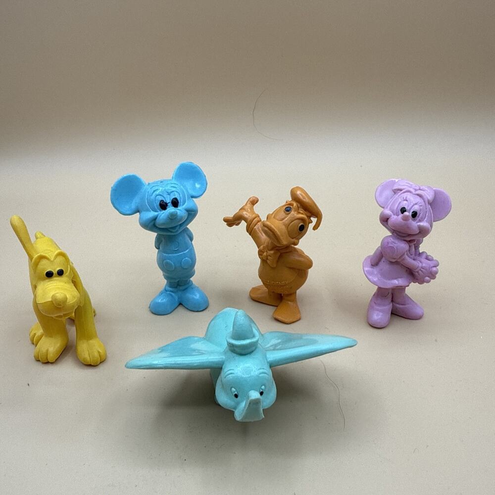 1970s WALT DISNEY PRODUCTIONS Rubber Figures Lot of 5 HONG KONG Dumbo Mickey